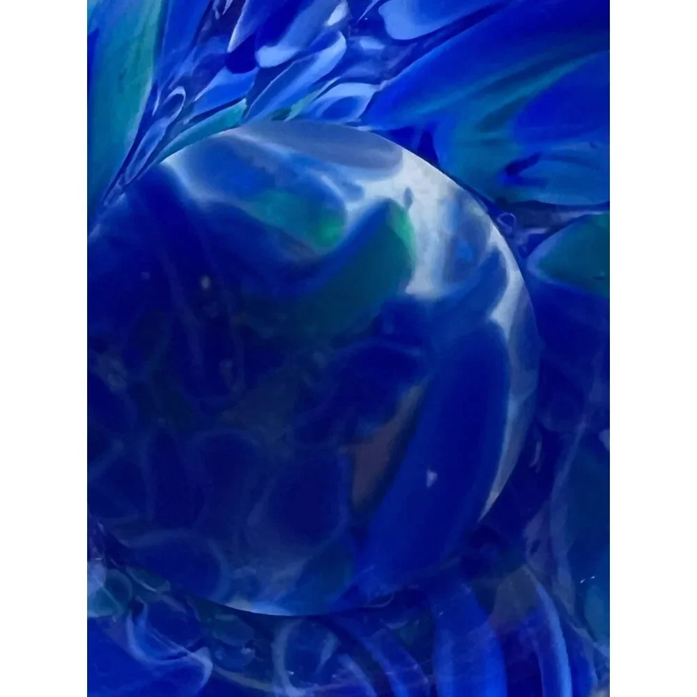 Bohemia Czech Republic Vase Blue & Green Swirl Blown Glass  6” READ Gift Art